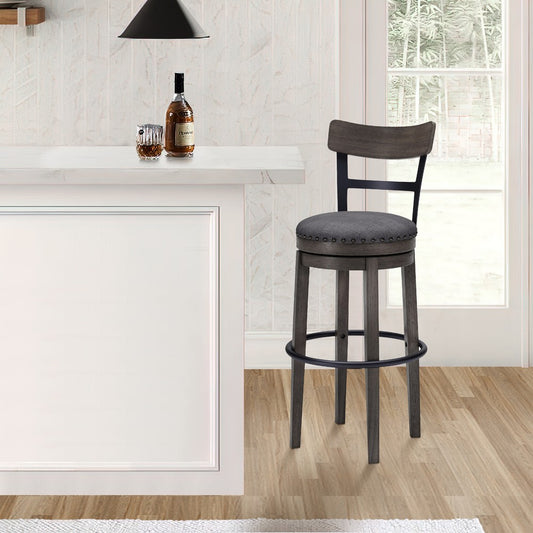 Ashley Swivel Barstool with Nailhead Trim and Curved Panel Back, Tall, Gray