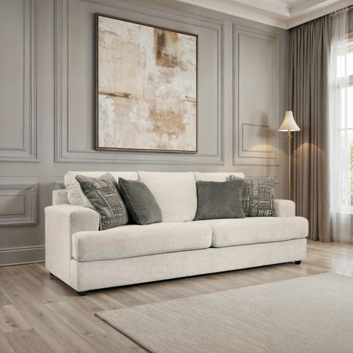 Ashley Soletran Sofa 96"| Stone Finish | 4 Jacquard Pillows | Chenille