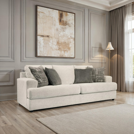 Ashley Soletran Sofa 96"| Stone Finish | 4 Jacquard Pillows | Chenille