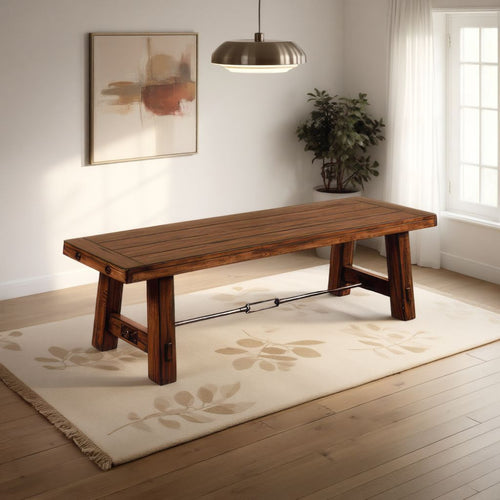 Reggie Dining Bench, Brown Mahogany Wood, Turnbuckle Accents, 64"