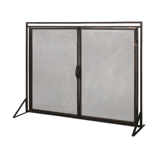 31x40 Fireplace Screen, 2 Door Diamond Mesh Design, Black Bronze Iron