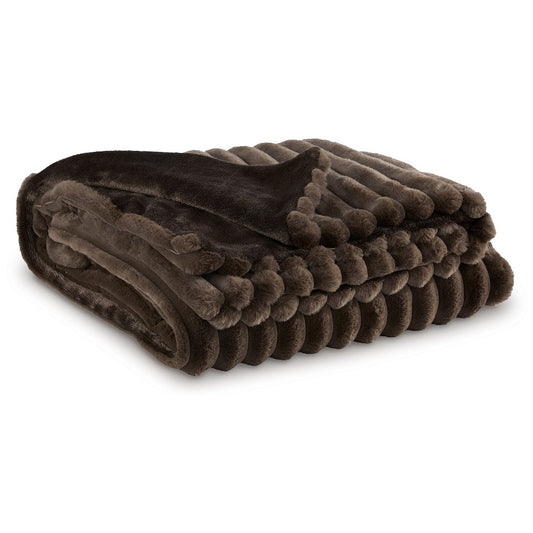Ashley Faux Fur Throw Blanket | 61" Plush Dark Brown Striped Polyester
