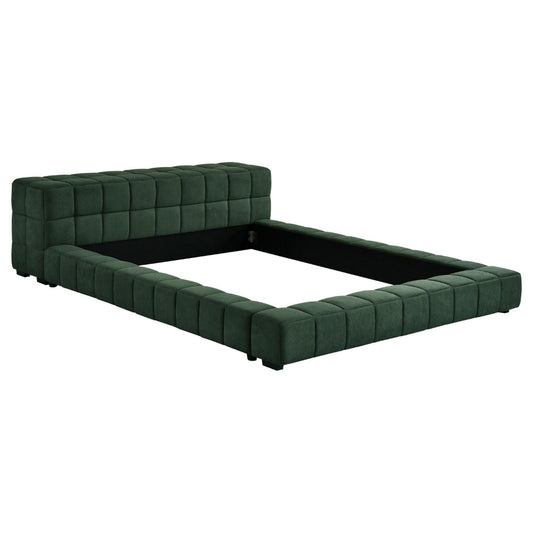 Jimo King Platform Bed, Grid Tufted Frame, Emerald Green Upholstery