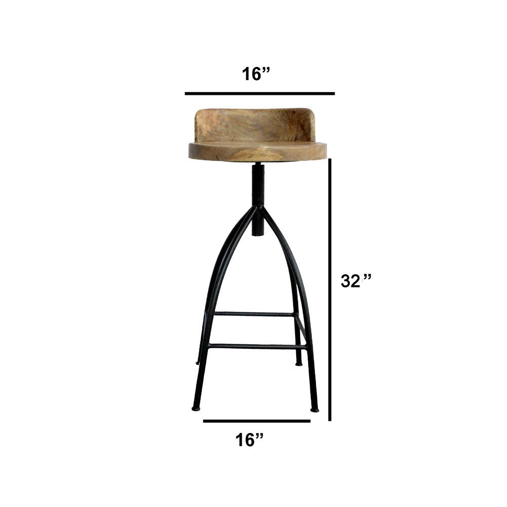 Pia 30-35 Inch Industrial Style Adjustable Swivel Bar Stool With Backrest By The Urban Port