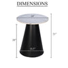 Riko Side End Table, White Natural Marble 18 Inch Round Top, Modern Black Pedestal Base By The Urban Port
