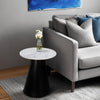 Riko Side End Table, White Natural Marble 18 Inch Round Top, Modern Black Pedestal Base By The Urban Port