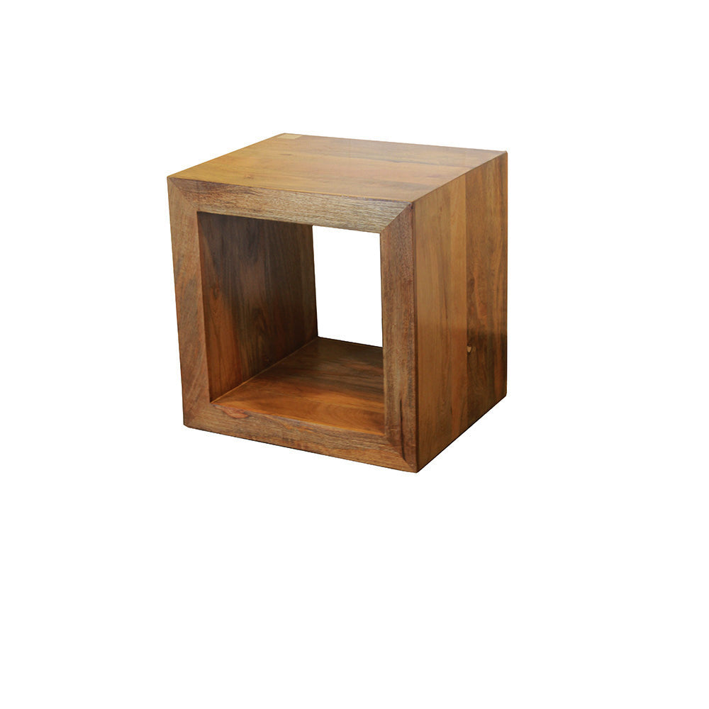 16 Inch Cube Shape Rosewood Side Table With Cutout Bottom, Brown By The Urban Port