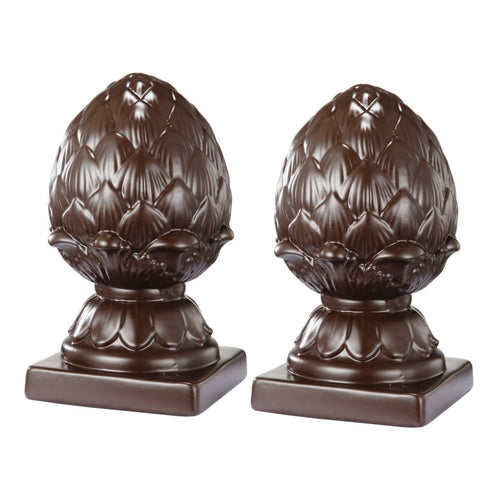 Ceramic Artichoke Bookends on Square Base, Pair of 2, Brown - BM200648 By Casagear Home