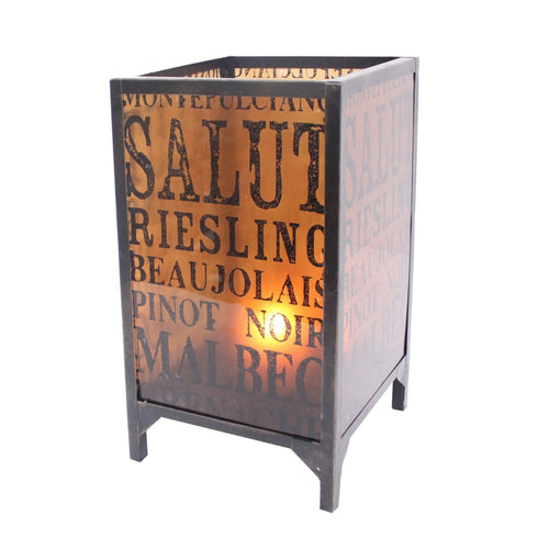 18" Typography Print Cuboidal Candleholder,Black and Clear By Casagear Home