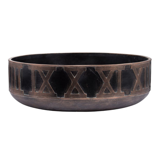 18 Inch Decorative Bowl, Handcrafted Round Shaped Black Polyresin Frame By Casagear Home