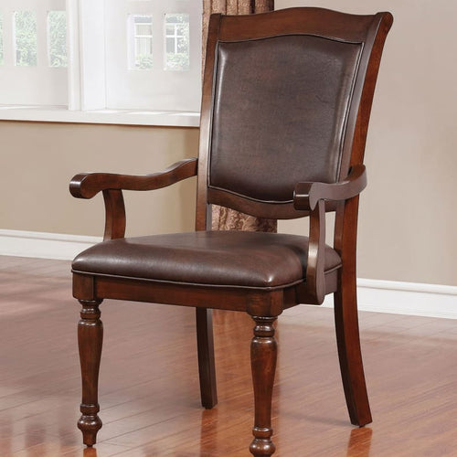 Wooden Arm Chair With Leather Upholstery, Cherry Brown, Set Of 2 By Casagear Home